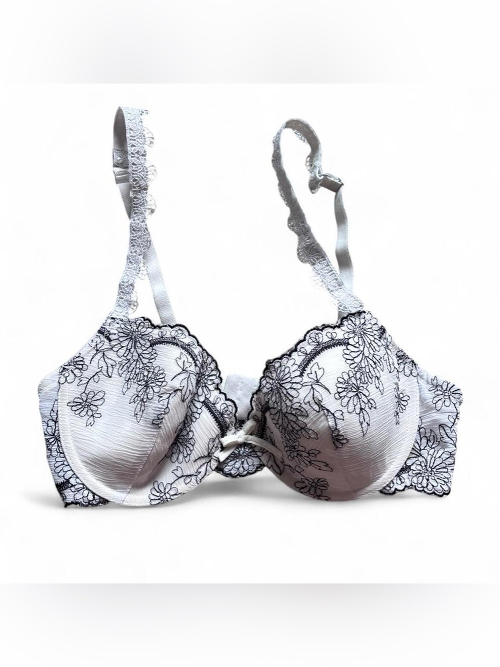 Vintage Donna Lorén White floral lace balconette bra with adjustable straps